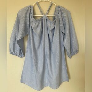 bishop + young Light Blue & White Striped Blouse